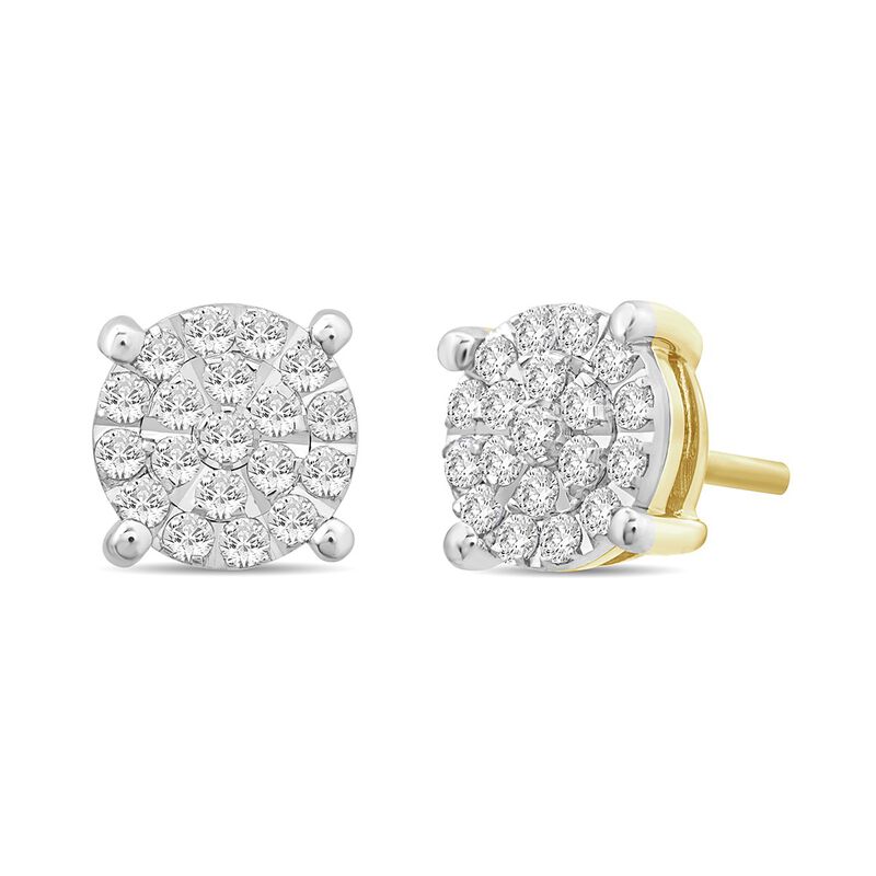 Diamond 1/2ctw. Cluster Stud Earrings in 10k Yellow Gold image number null